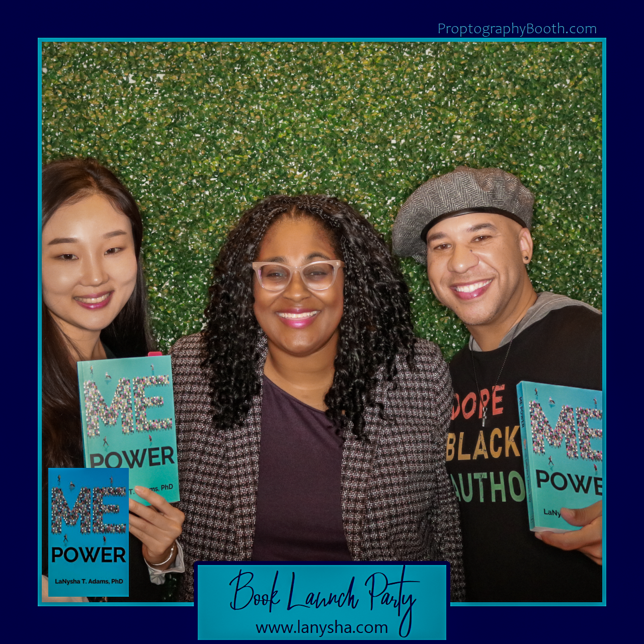 lanysha adams in the center next to two authors at the me power book launch